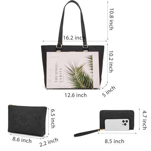 Image of Qiyuer Versatile Daily Purses with RFID Wallet for Women Tote Handbag Set | 3PCS, Fits 13 inch Tablet, Sturdy Vegan PU, Spacious, Work Use, Shoulder Satchel, Large Clutch Wallet, Makeup Bag, Ideal Gift