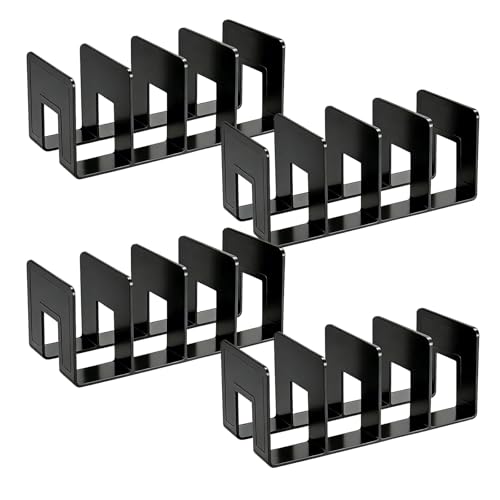 SAYEEC Acrylic File Holder, Black File Sorter Desk File Organizer, Sturdy Desktop File Folder Organizer Rack for Envelopes Mail Letter Paper Notebook Electronics Office Supplies (4 Sections, 4 Pack)