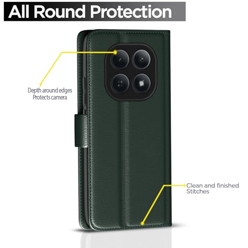 Image of Amazon Basics Flip Cover for Redmi Note 15 5G Leather Finish | Wallet Stand and Shock Proof | Inside TPU with Card Pockets | Complete Protection Flip Case (Green)
