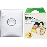 instax Square Link Smartphone Printer, Ash White & Square Sofortbildfilm, weißer Rand 20er Packung