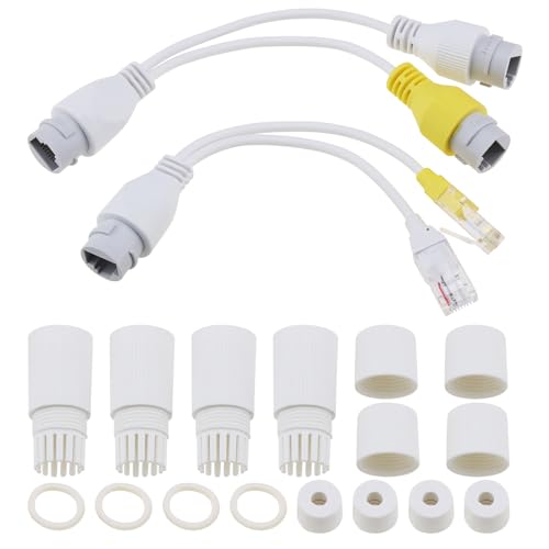 Create idea 1 Paire d'adaptateur Séparateur PoE Blanc Étanche Adaptateur Ethernet RJ45 pour Caméra Réseau CCTV Caméra IP AP Voip Téléphone