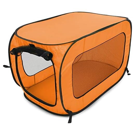 Beatrice Home Fashions Portable, Collapsible, Pop Up Travel Pet Kennel, 32.5" L x 19" W x 18" H, Orange