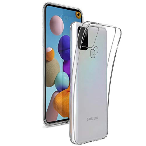 REY Cover in Gel TPU Trasparente per Samsung Galaxy A21S, Ultra Sottile 0,33 mm, Morbido Flessibile, Custodia Silicone