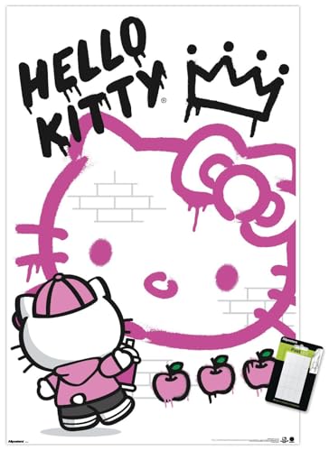 Trends International Hello Kitty: 2016 Graffiti - Street Art Crown Wall Poster, 34L x 22.4W, Premium Poster & Mount Bundle
