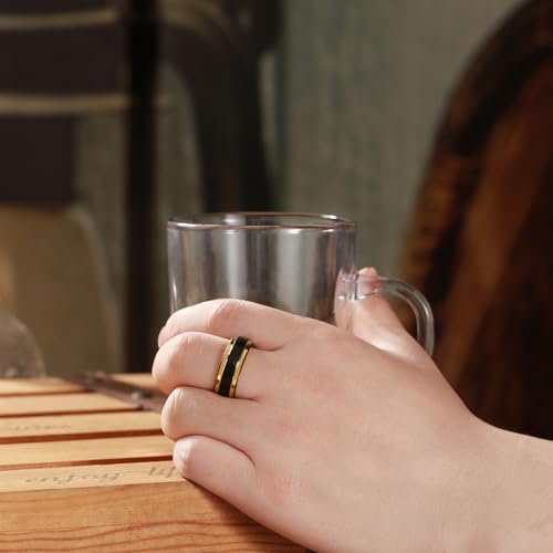 Black Tungsten Rings for Men - Rhombus Hammered Finish with Gold Edge, Comfort Fit, Hypoallergenic Wedding Bands4