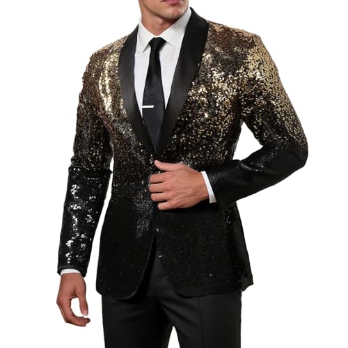 Générique Veste Homme Carnaval Paillettes Dégradé Métallisées Manteau Scène Brillant Blouson Festival Spectacle Bomber Strass Cardigan Zippé Show Veste Party...