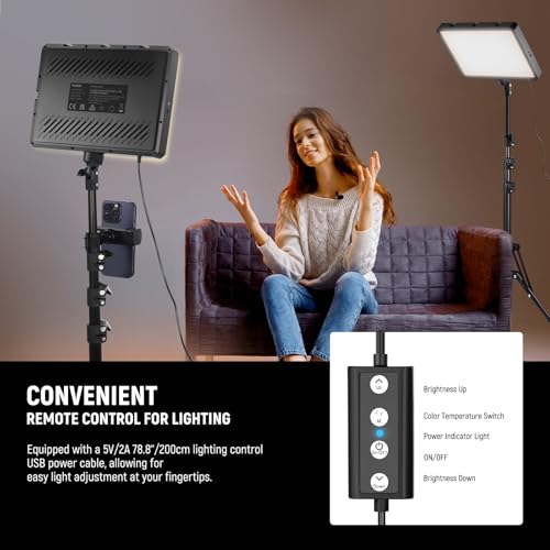 NEEWER Basics 2Pcs LED Video Light Panel with 59'' Tripod Stands/Phone Holders, 2700-6500K 850Lux Dimmable Plastic Studio Lighting for Photography Filming Recording Live Streaming, No Adapter, BP300 by NEEWER - Image 8