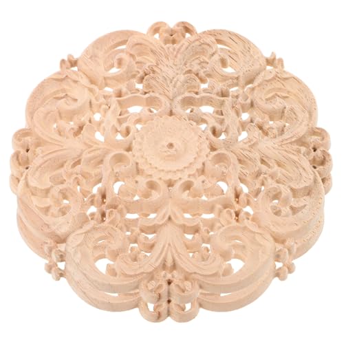 ARTSEWPLY 2個未塗装木製形アップリケ 木彫り装飾 高耐久家具用オンレー 繊細な欧風花模様 キャビネットドア装飾用