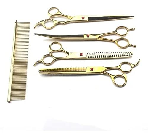 Tesoura Profissional para Tosa Pet com 4 tesouras 1 pente de aço inoxidável ergonômico e bolsa