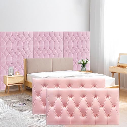 8 Panels 3D Anti-Collision Wall Padding for Kids, Peel Stick headboard Pack of Sized 70 * 35cm, Self-Adhesive headboard Panels for Wall, Bedroom/Living Room Upholstered Wall Panel (Pink)