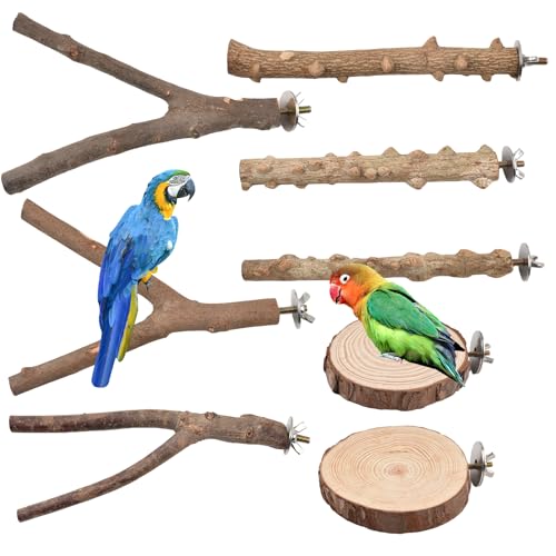 Image of Bird Perches Stand Toy, Perch Stand Bird Cage Branches Platform Accessories for Parakeets Cockatiels Conures Macaws Finches Love Birds 8PCS