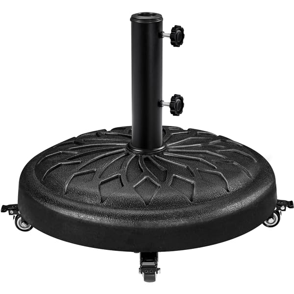 Yaheetech Base per Ombrellone da Giardino 24,7 kg in Resina e Metallo con 4 Ruote e Freni per Pali da Ø34/38/48mm con 2 Manopole Cortile Piscina Esterno Nero