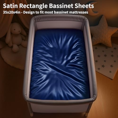 Image of Satin Bassinet Sheet, Great for Baby Hair, Soft Silk Feeling Sheet for Rectangle Cradle Bassinet Mattress Pad, for Boys Gift Newborn and Infant(Navy)