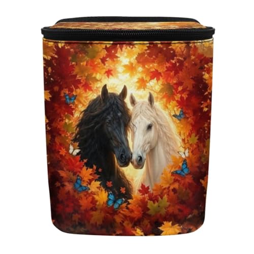 Image of Talayituse Horse Maple Butterfly Print Car Trash Can Portable Auto Garbage Bin Multifunctional Vehicle Interior Accessories with Adjustable Straps Universal Fit Truck SUV Sedan Autumn Decor