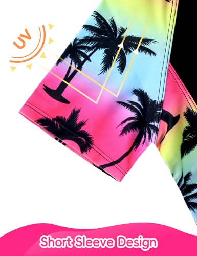 Image of Girl Swimsuits 2 Pieces Multicolor Short Sleeve Quick Dry Durable Rash Guard Set with Shorts