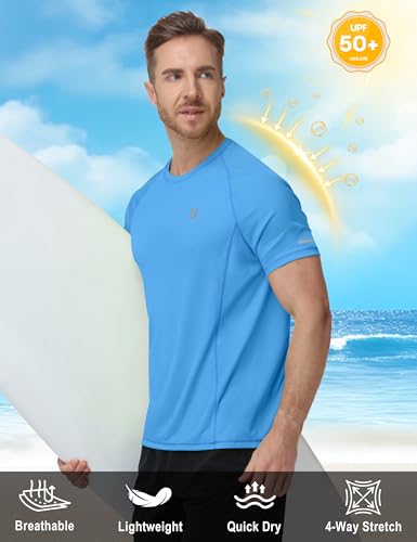 Roadbox Men\'s Short Sleeve Swim Shirt, UPF 50+ Quick Dry Rash Guard, UV Sun Protection Water T-Shirt for Beach and Surfing - Thumbnail 3
