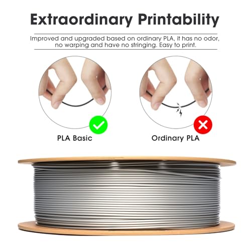 Image of eSUN PLA Basic Filament 1.75mm, 3D Printer Filament High Speed PLA for Fast Printing, 1KG per Spool, 2 Spools High Speed 3D Printing Filament, Silver