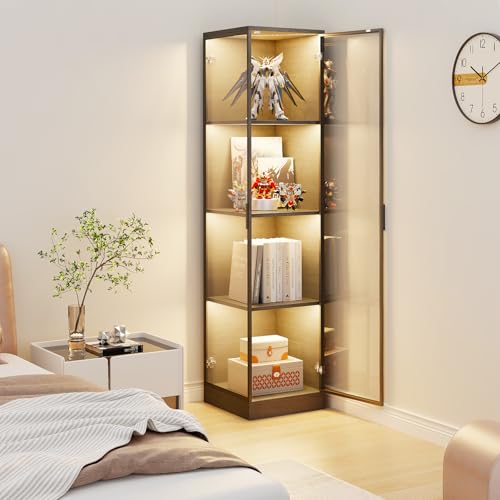 BROTTAR 4-Tier Corner Display Cabinet w/ 3-Color LED Lighting & Acrylic Doors (Black) - image 5