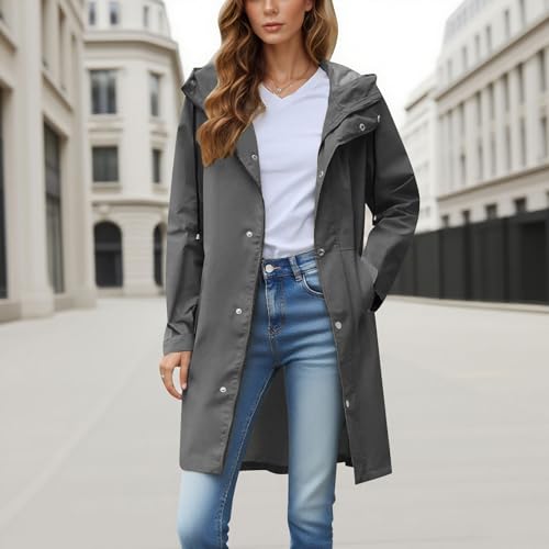 Chaqueta de lluvia larga para mujer anorak impermeable gris S 2