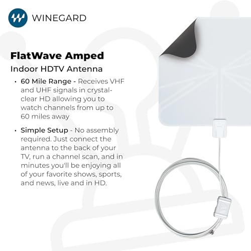 Image of Winegard FL5500A FlatWave Indoor HDTV Antenna - Amplified VHF & UHF Reception - 60 Mile Range - Ultra-Thin Dual-Color Design -Easy Setup - Compatible with NextGen TVs & Smart TVs