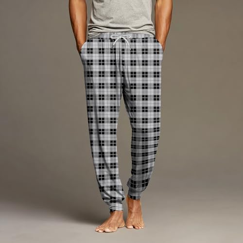 Mens Sleep Pants Lightweight Loungewear Plaid Pajama Pants with Pockets Big and Tall Drawstring Jogger Bottoms2