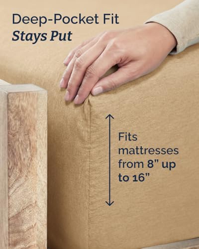 Image of Twin 4 Piece Bed Sheet Set - Breathable & Cooling Sheets - Heathered Tan
