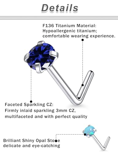 F136 Titanium 20/18g L Shaped Pink/Blue Diamond Nose Ring Studs Earrings Piercings Jewelry Surgical Steel for Women Men4