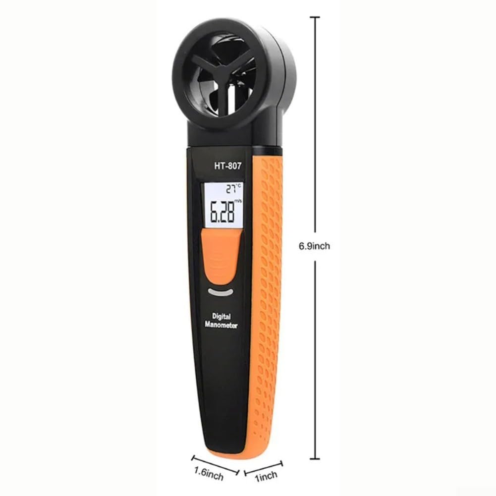 Anemometro digitale tascabile per flusso d'aria per velocità, misura temperatura e raffreddamento del vento, commutazione multi unità m/s km/h ft/min per canottaggio, surf, caccia, strumento