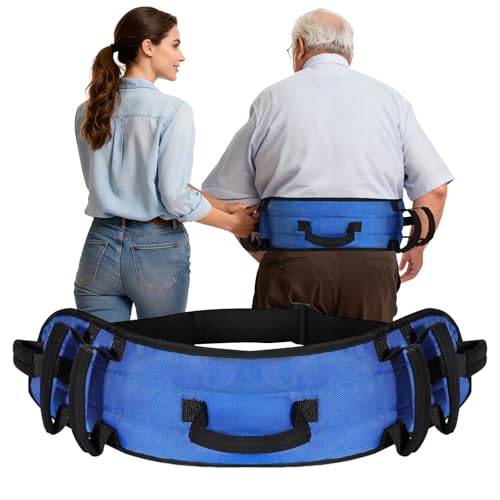 Rhino Valley Gait Belt for Senior with 7 Handles, 59' Anti-Slip Gate Belts Medical for Elderly, Transfer Belt with Quick Release Buckle, Elderly, Physical, Handicap, Bariatric Therapy, Blue & Black