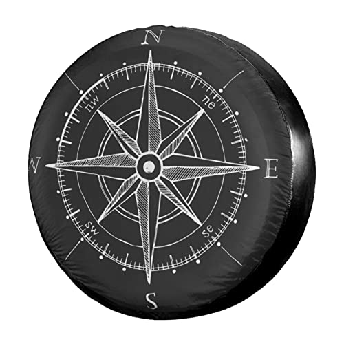 Image of Vintage Wind Rose Compass Spare Tire Cover Dust-Proof Wheel Tire Cover Fit Trailer, RV, SUV and Many Vehicle 17 Inch