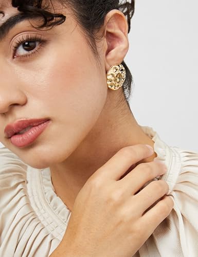 Image of Rubans Demifine Stainless Steel Gold Toned Round Stud Earrings Gift for Women