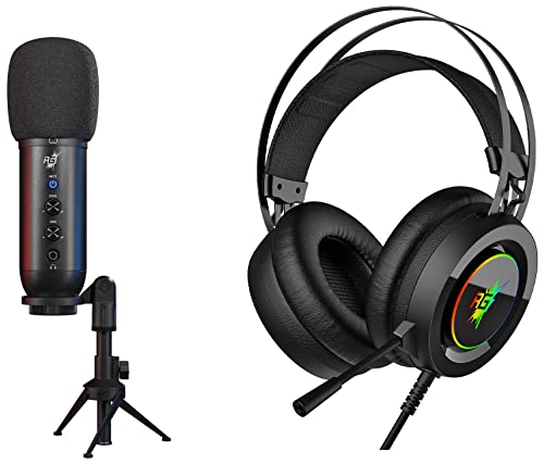 Image of Redgear Shadow Vox Gaming Auxiliary, USB Unidirectional Microphone with RGB Lighting, Adjustable Tripod and Echo & Gain Control & Cloak Wired RGB Wired Over Ear Gaming Headphones with Mic for PC
