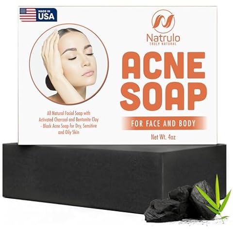 Natrulo Acne Soap Cleansing Bar for Face & Body – Black Activated Charcoal Soap with Bentonite Clay for Dry, Sensitive & Oily Skin – Black Acne Facial Cleanser for Pimples & Scars Made in USA Cover