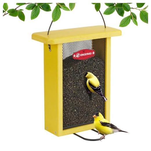 Kingsyard Metal Mesh Bird Feeder for Outdoors Hanging, Finch Feeder for Nyjer/Thistle, Sliding Mesh & Built-in Perch, Recycled Plastic, Yellow