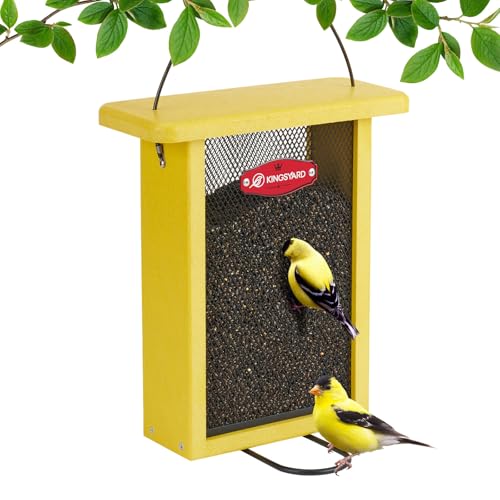 Kingsyard Finch Feeder for Outside Hanging, Metal Mesh Bird Feeders for Thistle/Nyjer Seed, Sliding Mesh & Built-in Perch, Recycled Plastic, Yellow