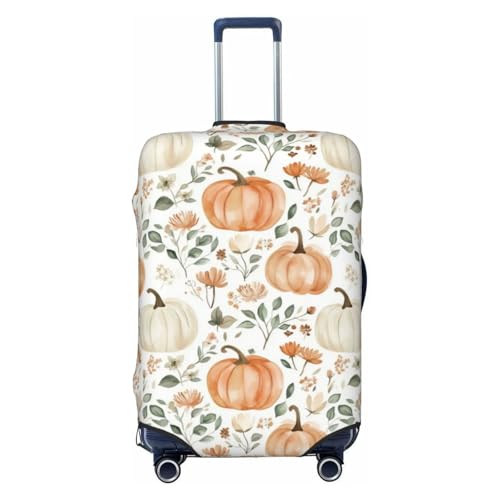 Autumn Pumpkin Floral Luggage Cover Protector Elastic Washable Anti-Scratch Suitcase Covers With Zipper Closure For Luggage 18-32 Inch Medium
