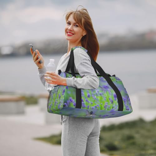 Bolsa de viaje grande plegable e impermeable con estampado floral de lavanda 7