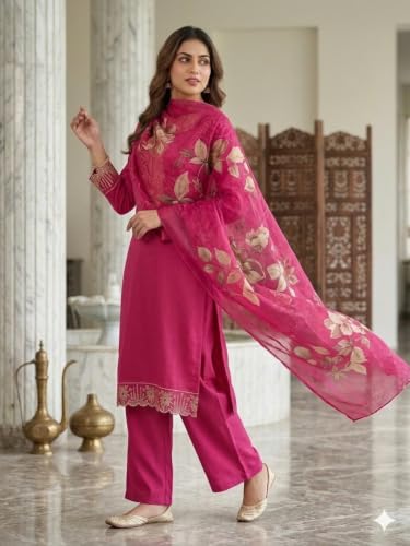 Image of KD Women Embroidery Rayon Kurta Pant Set with Dupatta | Kurta Set for Women | Daily Office & Festive Traditional | Stylish Kurti Pant Set with Dupatta