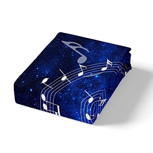 Blue Starry Sky Bed Sheet Queen Set Music Note Swirl Sheets Sets Adults Bedroom Decor Galaxy Outer Space Microfiber Bedding Set With Flat,Fitted Sheet,2 Pillow Cases #TOP2