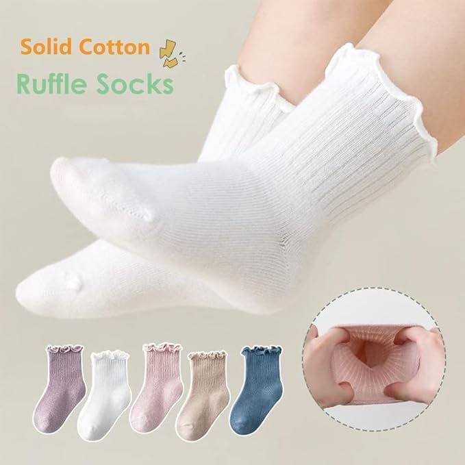 WKLOUYHE Baby Toddler Girls Ruffle Socks Girl's Frilly Dress Baby Summer And Winter Mesh Solid Crew Socks_Pack Of 05,3-6 Months(Multicolour) 1