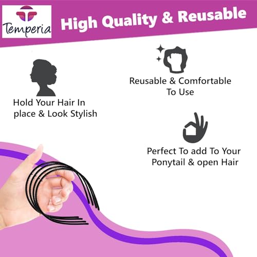 Image of TEMPERIA (3 pcs) Hair Band For Girls Women & Kids - Stylish & Fancy Hairband Headband Cute Accessories - Black