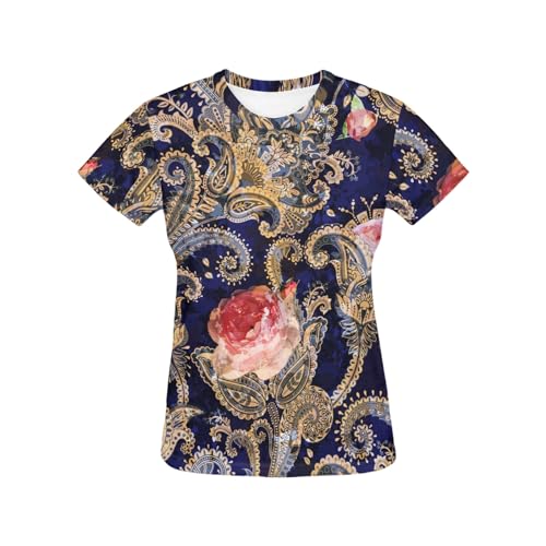 Paisley Flowers Classic Short-Sleeve Crew Neck All Over Print T-Shirt