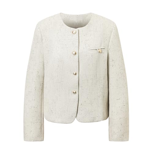 Cromoncent Women's Tweed Jackets Long Sleeve Button Down Business Casual Work Blazer4