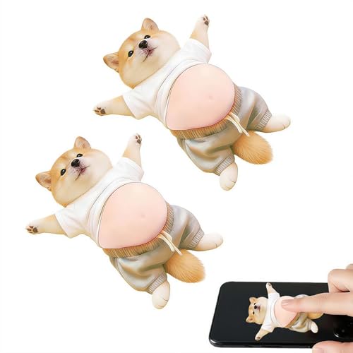 Cikiki 2 x 3D-Hundebauch-Aufkleber, superweiches Silikon, Anti-Kollisions-Aufkleber, Chubby Shiba Inu Big Belly 3D Puffy Aufkleber für Handy, Autotür und Kühlschranktür