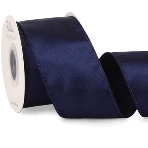 Ribbli Navy Satin Wired Ribbon 2.5 Inch Navy Blue Christmas Ribbon for Gift Wrapping Wreaths Garland Tree Decoration Crafts Home Decor-Continous 20 Yards by Ribbli - Used condition - US$11.57