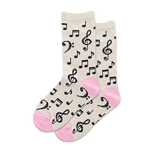 Hotsox Kid's Musical Notes Crew Socks 1 Pair, Natural Melange, Kid's Large/Extra Large