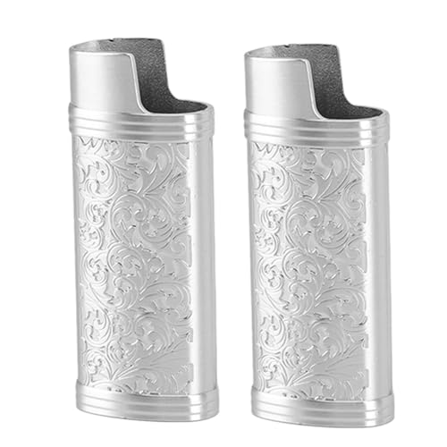 Zink Alloy tändarskydd, tändare fodral skyddshållare skyddande beständig repbeständig retro mönster 2 st för dagligen (silver)