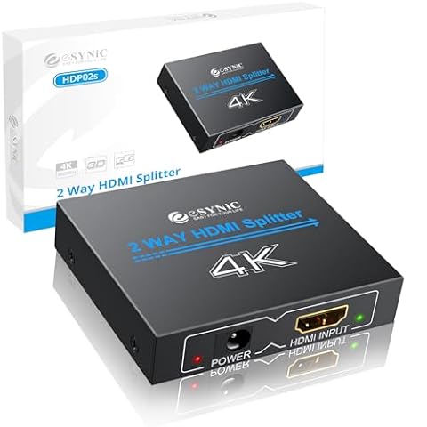 eSynic Rozdzielacz HDMI 4K/30HZ 2-drożny rozdzielacz HDMI 1 wejście, 2 wyjścia HDMI 1.4 Hdcp Bypass Splitter HDMI Splitter Podwójny monitor obsługuje 4K i Full HD do HDTV, PS4, odtwarzacza Blu-ray,