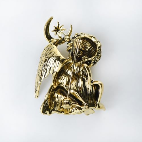 Image of Vintage Guardian Angel Jewelry Golden Crystal Flying Angel Wings Brooch Pin Wedding Bouquet Lapel Pin Jewelry for Women Bridal
