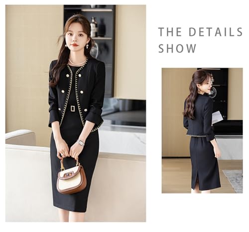 Women Business Suits 2 Piece Set Blazer and Dress Formal Ladies Office Work Jacket Coat Dresses Outfits4